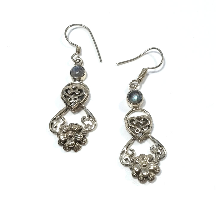 ORECCHINI ETNICI Ottone lucido ORECCHINI Labradorite | ETNICO