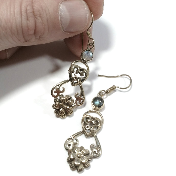 ETHNIC EARRINGS Polished brass Labradorite EARRINGS | ETHNIC