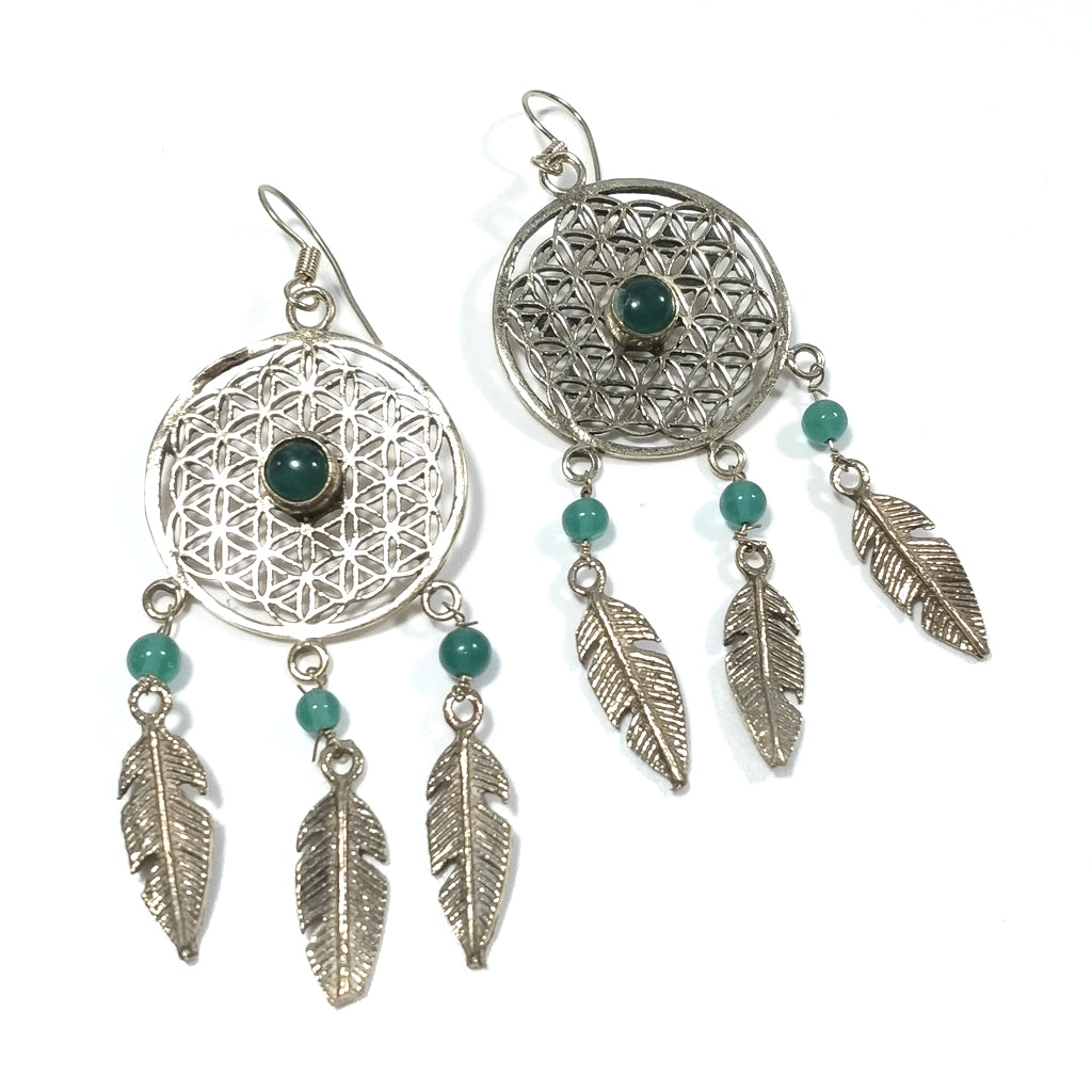 ORECCHINI ETNICI Ottone lucido ORECCHINI Agata verde | Fiore della Vita