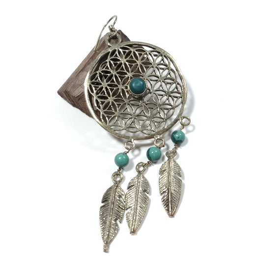 ORECCHINI ETNICI Ottone lucido ORECCHINI Malachite | Fiore della Vita – immagine2