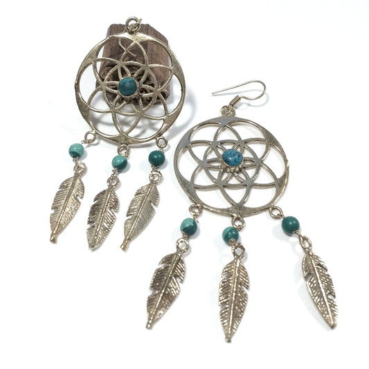 ORECCHINI ETNICI Ottone antichato ORECCHINI Malachite | Fiore della Vita – immagine2