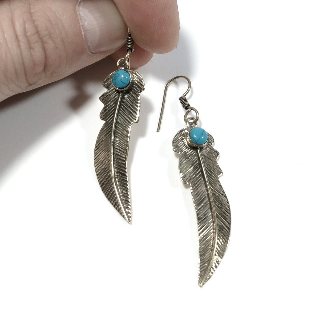 ETHNIC EARRINGS Polished brass EARRINGS Turquoise | Feather