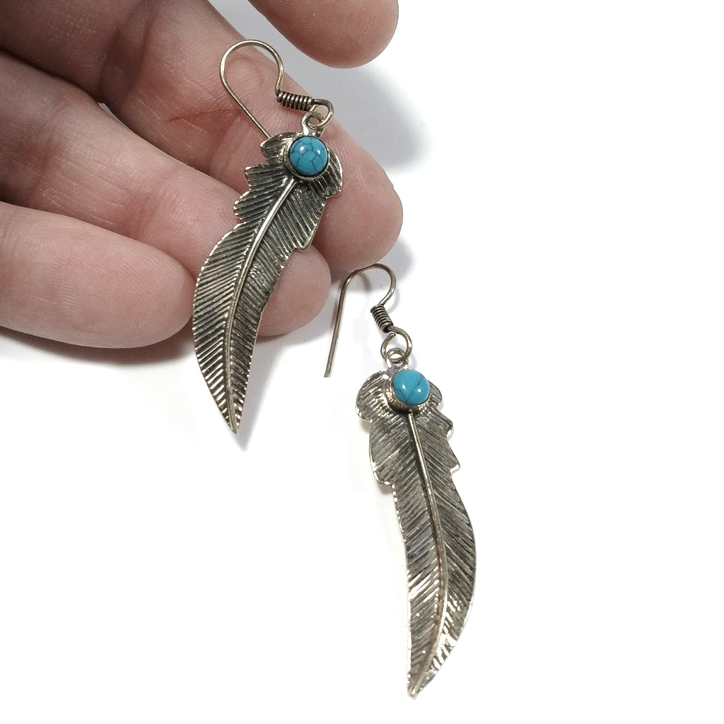 ETHNIC EARRINGS Polished brass EARRINGS Turquoise | Feather