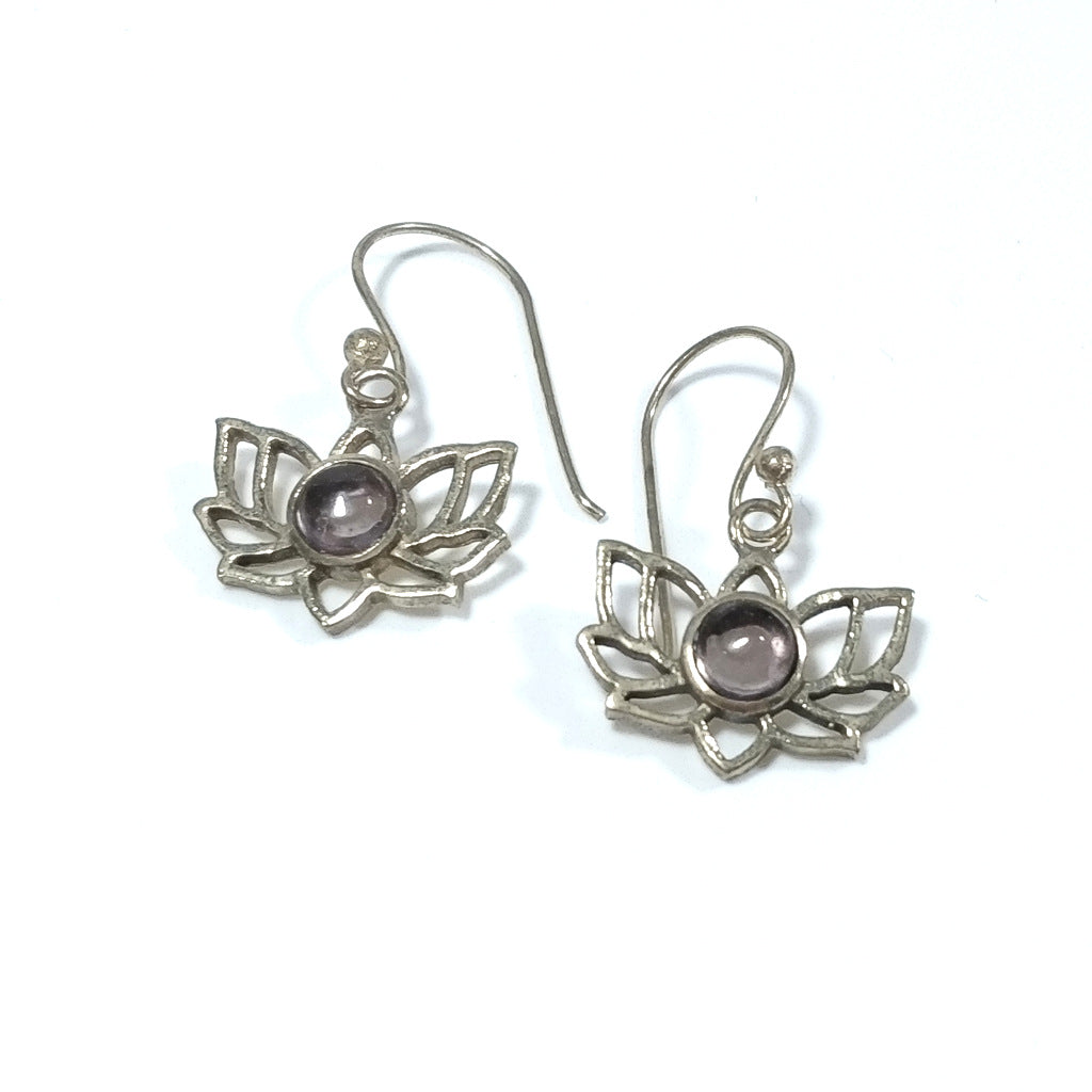 EARRINGS Polished brass EARRINGS Amethyst, | Lotus flower