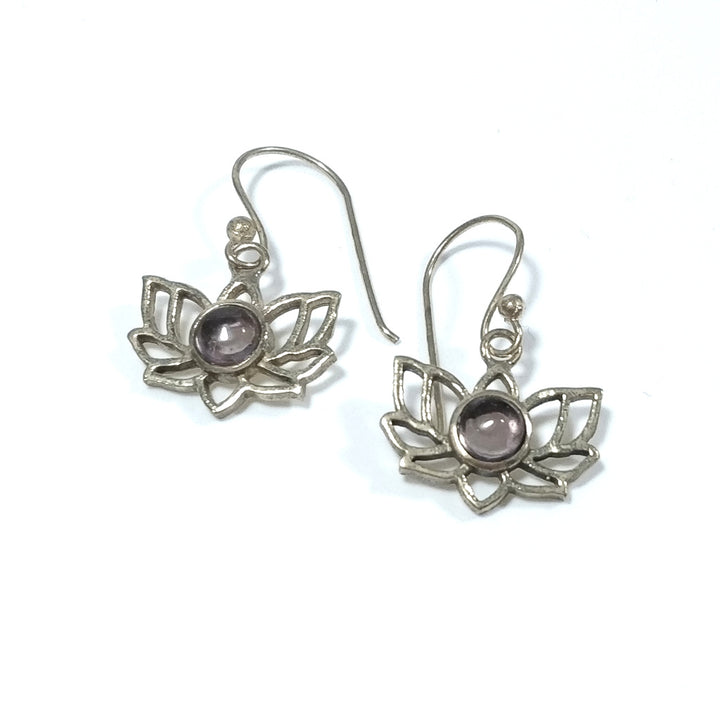 EARRINGS Polished brass EARRINGS Amethyst, | Lotus flower