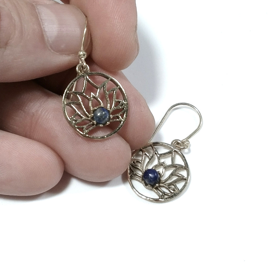 EARRINGS Polished brass EARRINGS Lapis Lazuli | Lotus flower