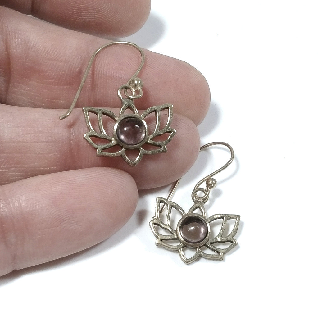 EARRINGS Polished brass EARRINGS Amethyst, | Lotus flower