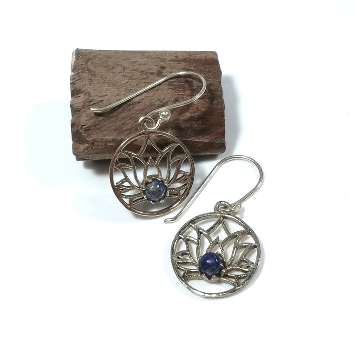 EARRINGS Polished brass EARRINGS Lapis Lazuli | Lotus flower