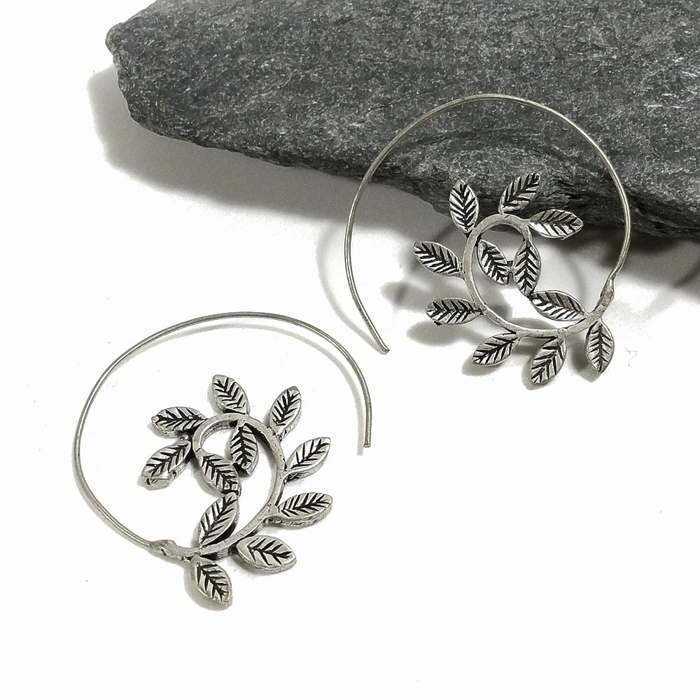 ORECCHINI ETNICI Ottone lucido Orecchini artigianale | Spirale LEAF