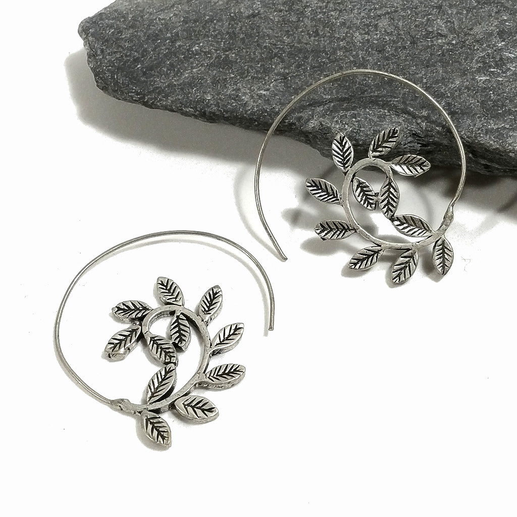 ORECCHINI ETNICI Ottone lucido Orecchini artigianale | Spirale LEAF