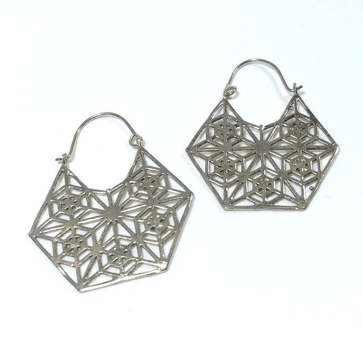 ETHNIC EARRINGS Polished brass - Hexagon