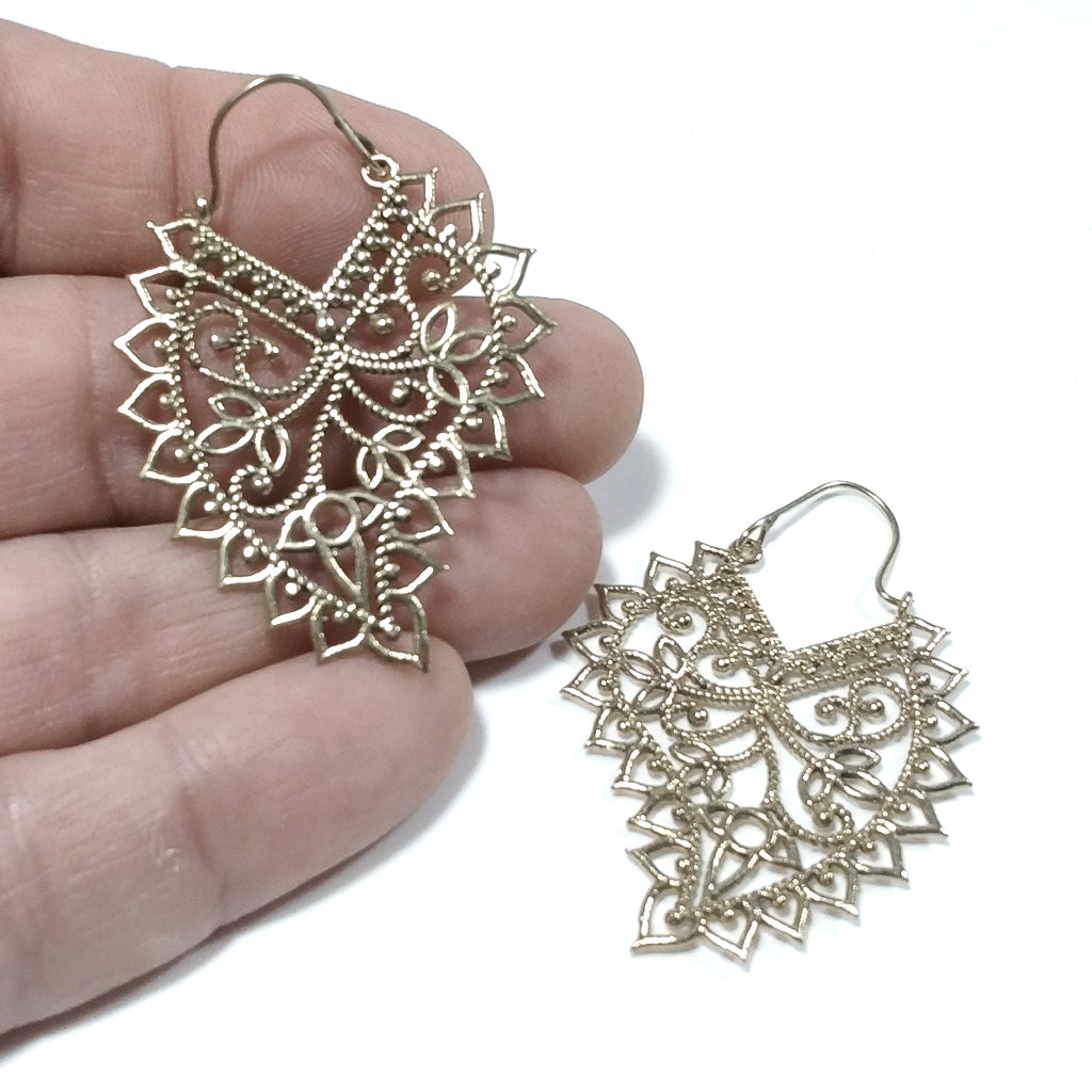 ETHNIC EARRINGS Polished brass EARRINGS | Leaf