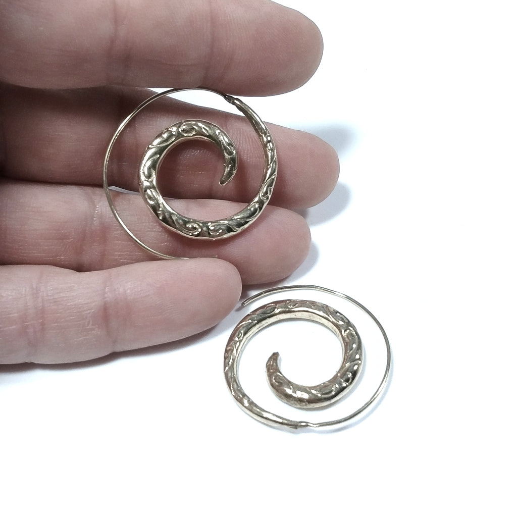 ETHNIC spiral EARRINGS Polished brass