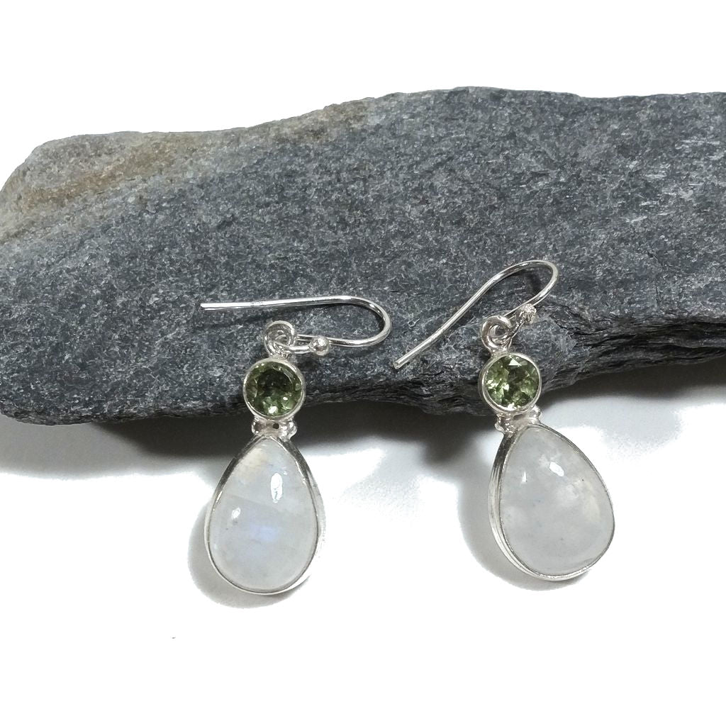 ORECCHINI Argento 925 artigianali Pietra di luna - peridoto | orecchini etnici