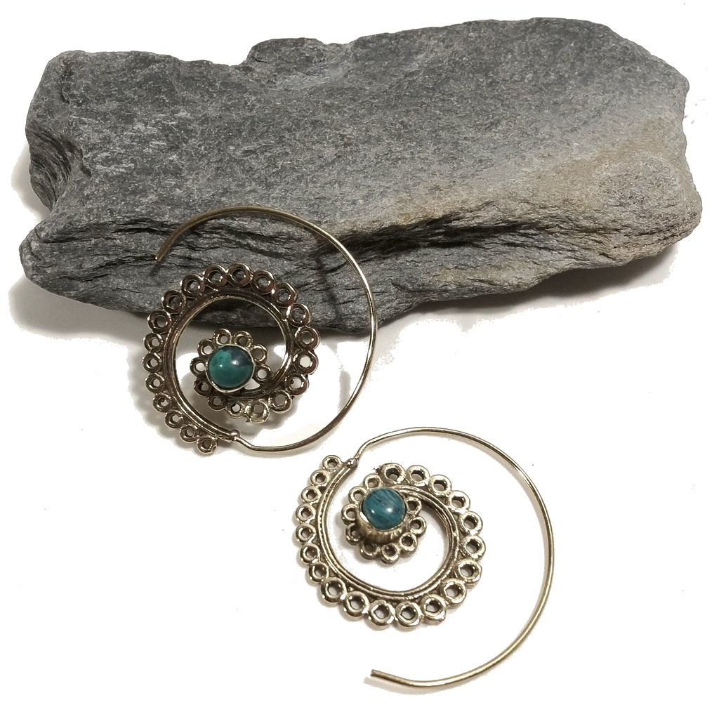 ORECCHINI ETNICI Ottone lucido ORECCHINI Turchese | SPIRALE | BOHO style