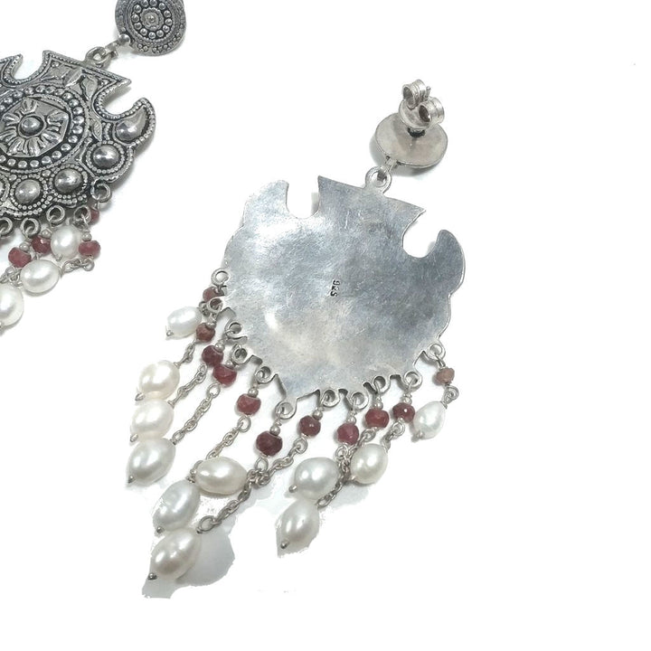 ORECCHINI Argento 925 ORECCHINI artigianali Radice di rubino e Perla | orecchini etnici