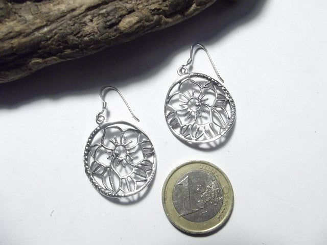 Ethnic round flower EARRINGS in 925 silver - HARIDWAR