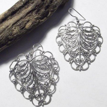 ORECCHINI etnici in argento 925 filigrana cuore