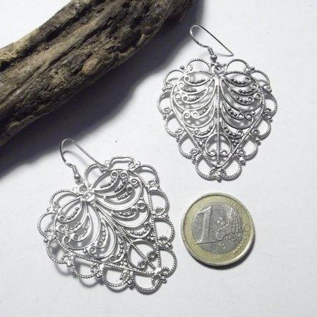 Ethnische OHRRINGE aus 925er Silber mit filigranem Herz - MANDIJ