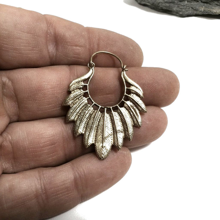 ORECCHINI ETNICI Ottone lucido Orecchini artigianali | Piuma | BOHO