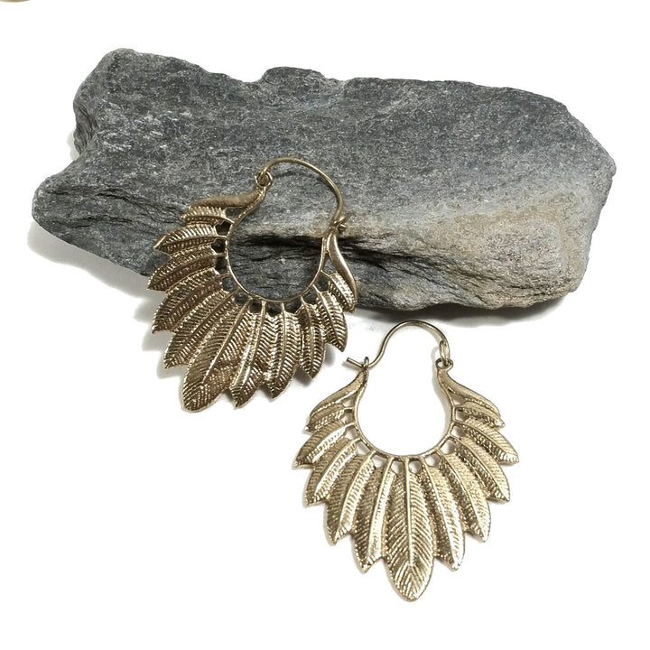 ORECCHINI ETNICI Ottone lucido Orecchini artigianali | Piuma | BOHO