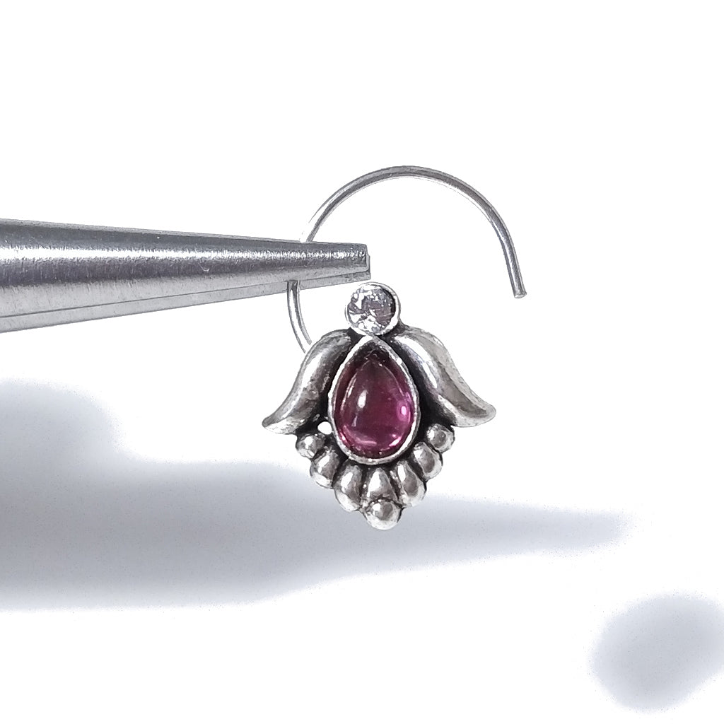Orecchini da naso KOS | con Spirale e Pietra | Argento 925 | Piercing BOHO