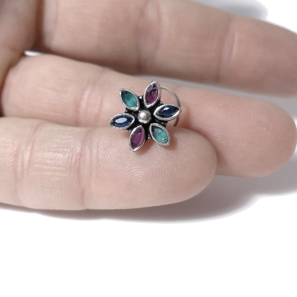 Orecchini da naso ISCHIA | con Spirale e Pietra | Argento 925 | Piercing BOHO
