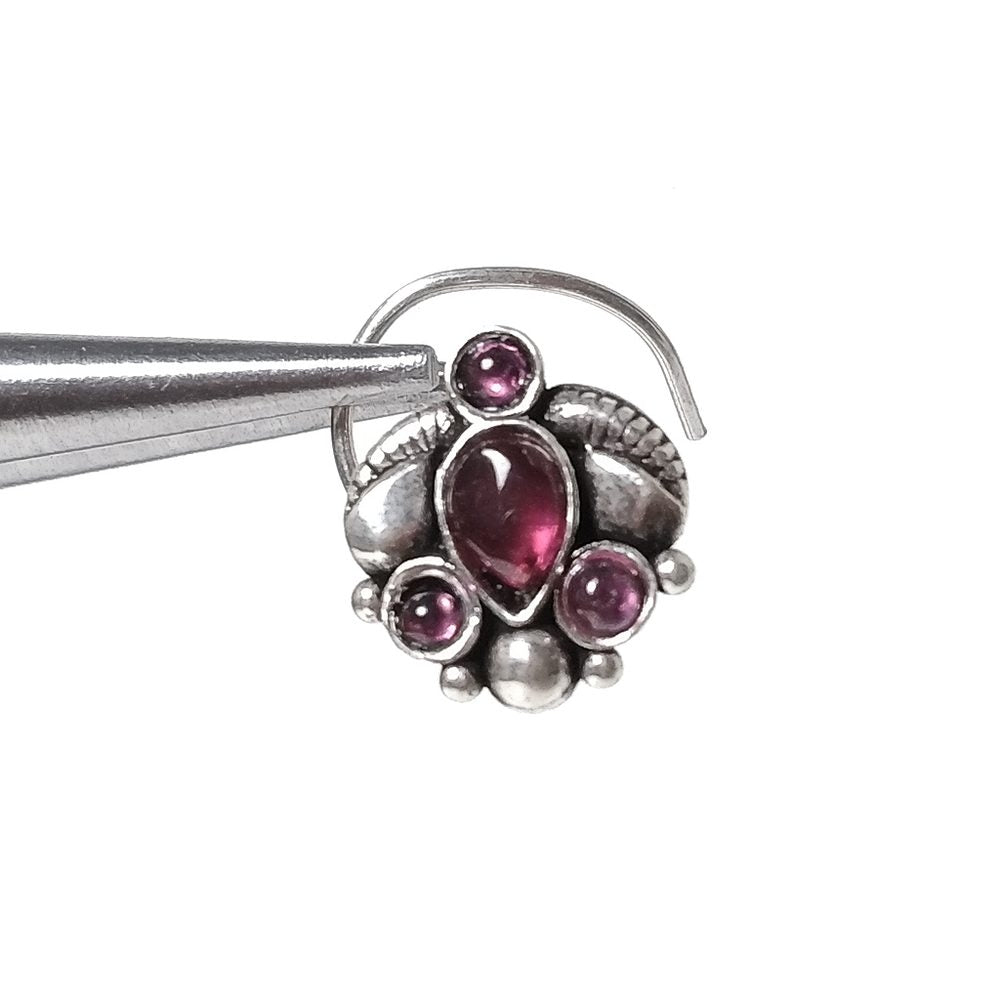 Orecchini da naso PORTO ROTONDO | con Spirale e Pietra | Argento 925 | Piercing BOHO