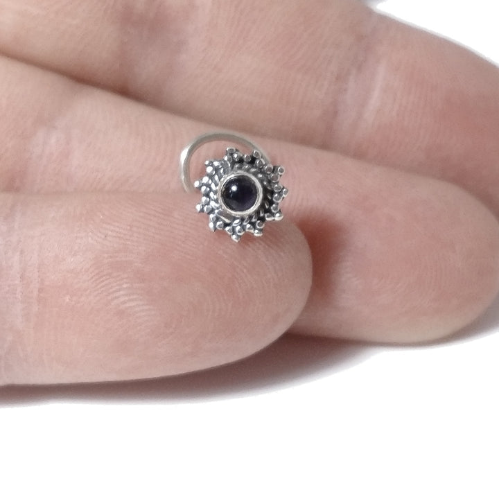 Orecchini da naso SANTORINI | con Spirale e Pietra | Argento 925 | Piercing BOHO
