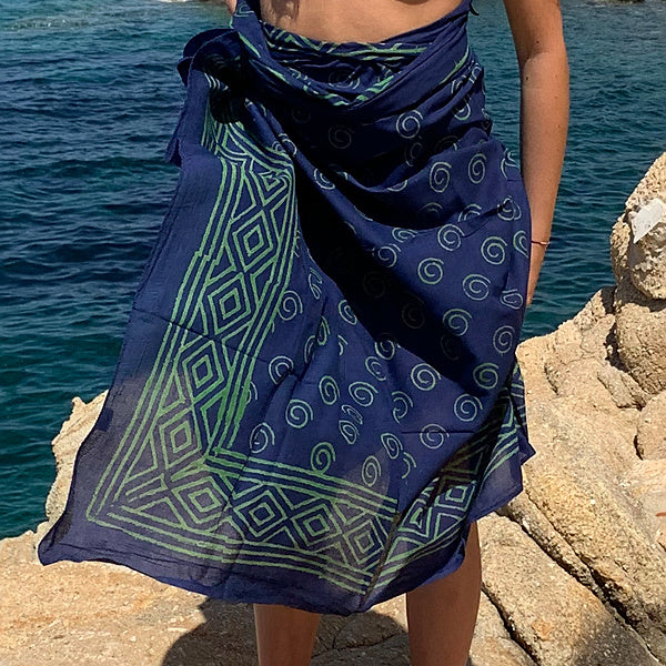 Pareo Sciarpa artigianale in cotone con Spirale | Telo da mare