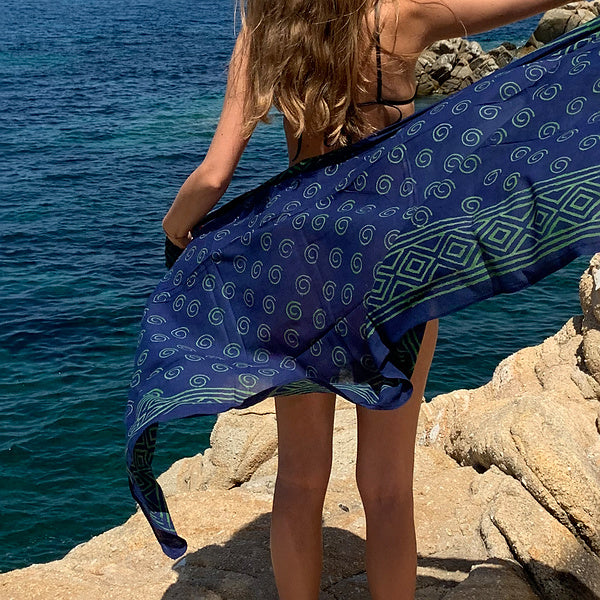 Pareo Sciarpa artigianale in cotone con Spirale | Telo da mare