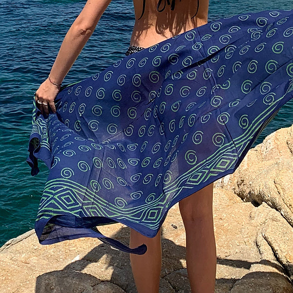 Pareo Sciarpa artigianale in cotone con Spirale | Telo da mare
