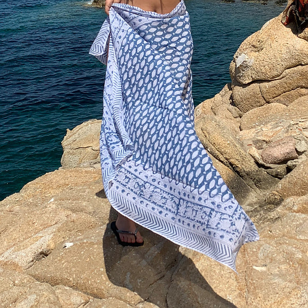 Pareo | Sciarpa artigianale in cotone con fantasie tribali | Telo da mare