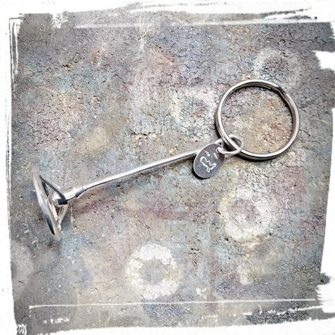 Vintage FIAT 500 classic steering wheel key ring in silver