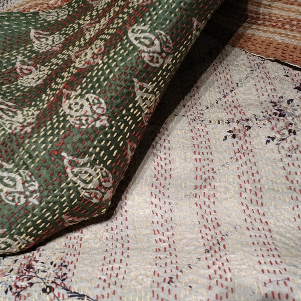 Sciarpa KANTHA con tessuti vintage misto seta ricamo a mano beige-bordeaux