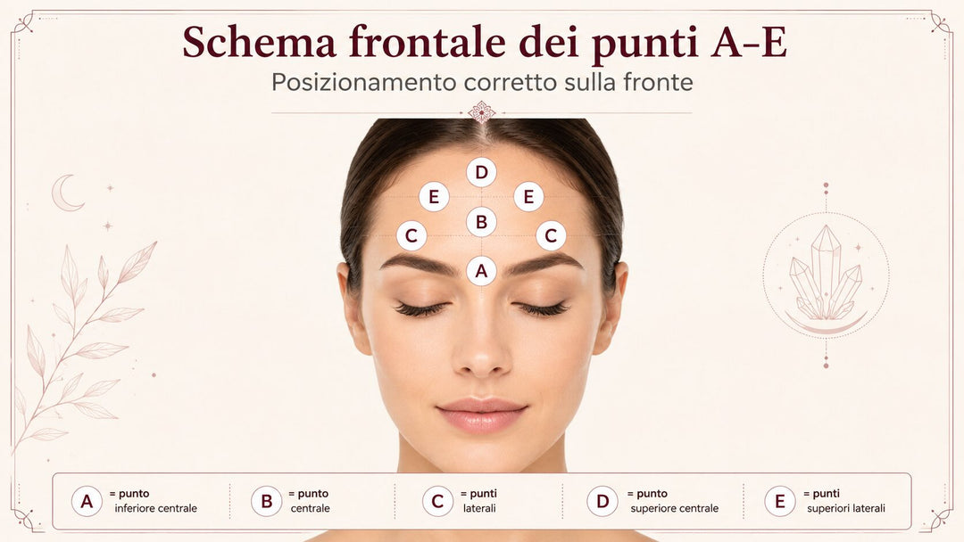 posizionamento dei cristalli risvegliatori sulla fronte