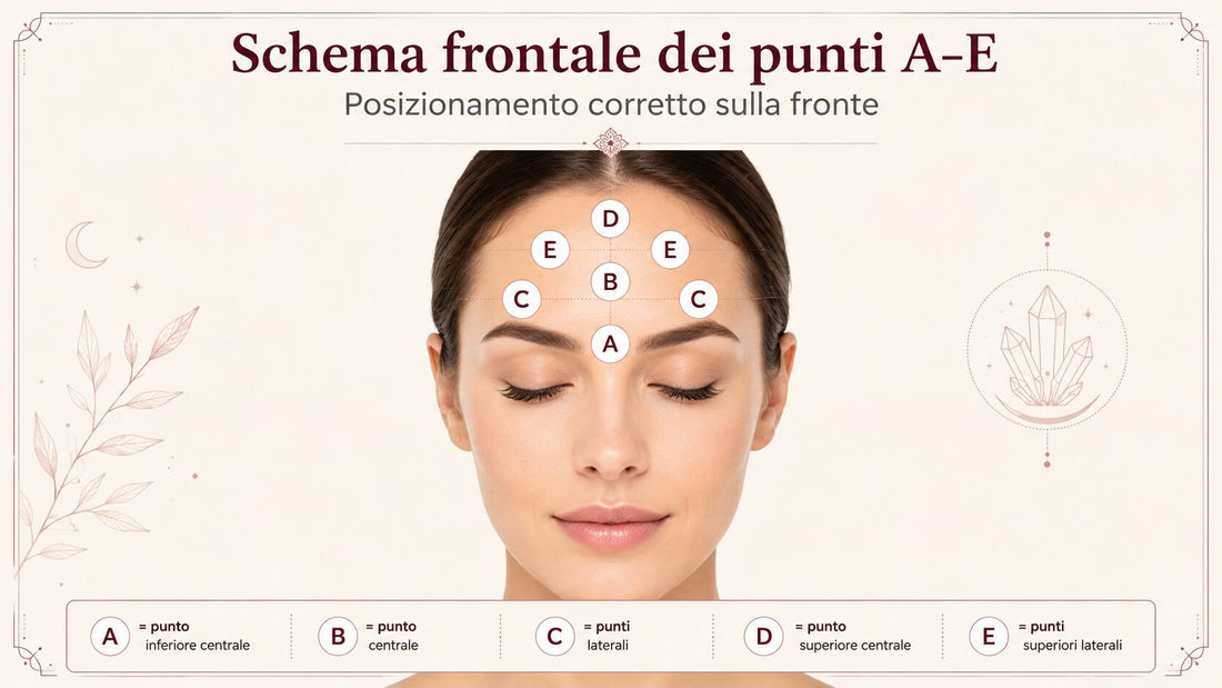 posizionamento dei cristalli risvegliatori sulla fronte