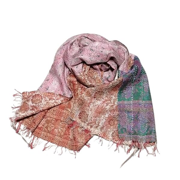 Sciarpa KANTHA con tessuti vintage misto seta ricamo a mano pink - dettagi tessuto