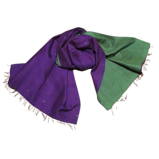 Sciarpa KANTHA con tessuti vintage misto seta ricamo a mano verde - viola