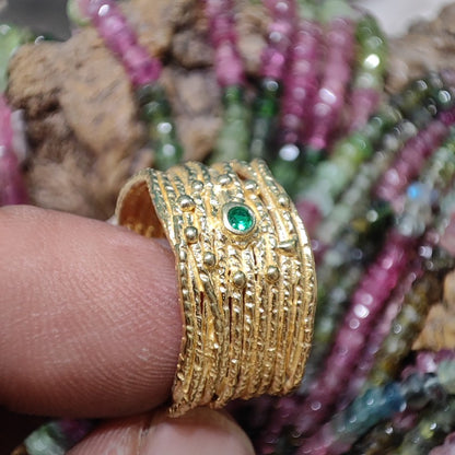 Anello a fascia in argento 925 dorato con pietra - BALANG – agata verde