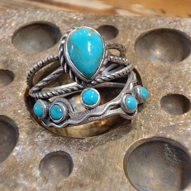 Anello a fascia in argento 925 con pietra - PANCH – turchese