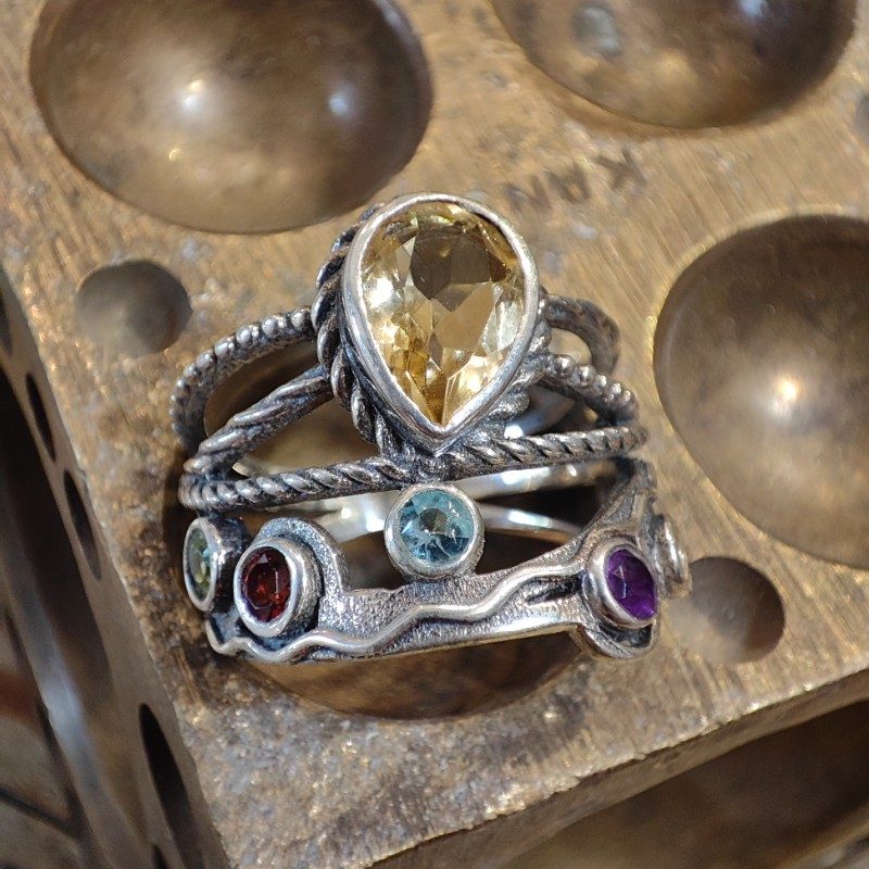 Anello a fascia in argento 925 con pietra - PANCH – quarzo citrino
