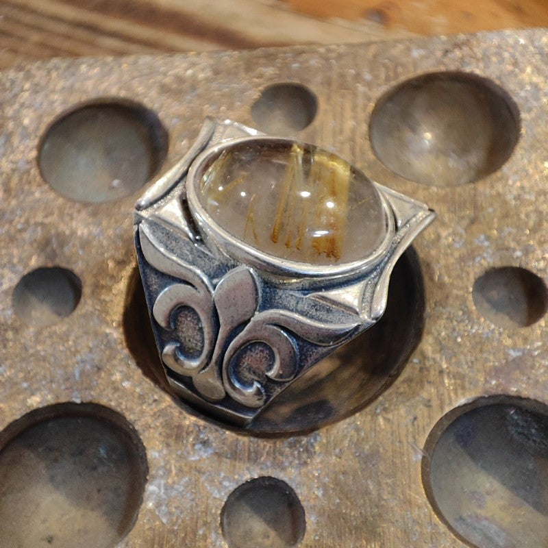 Anello etnico in argento 925 con pietra - PANGSHA – quarzo rutilato