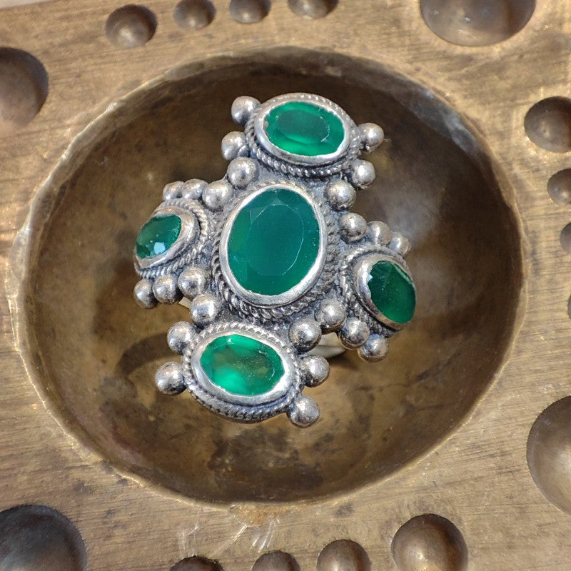 Anello etnico in argento 925 con pietra - PORADIH – agata verde