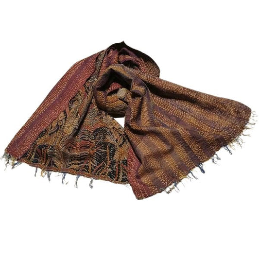 Sciarpa KANTHA con tessuti vintage misto seta ricamo a mano bronze - nero – immagine1