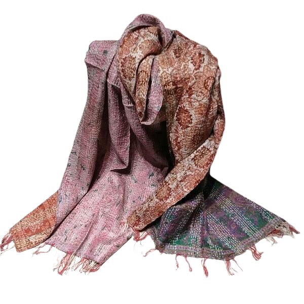 Sciarpa KANTHA con tessuti vintage misto seta ricamo a mano pink – colori