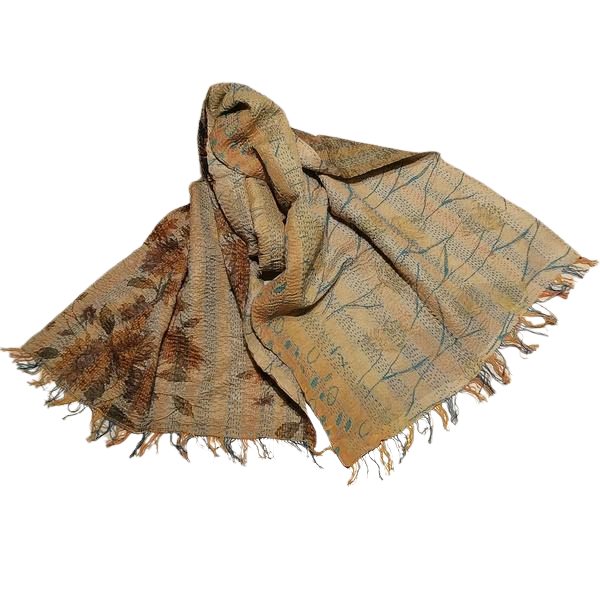 Sciarpa KANTHA con tessuti vintage misto seta ricamo a mano dorata – immagine2
