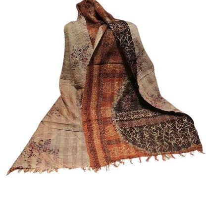 Sciarpa KANTHA con tessuti vintage misto seta ricamo a mano bronzo - grigio – immagine1