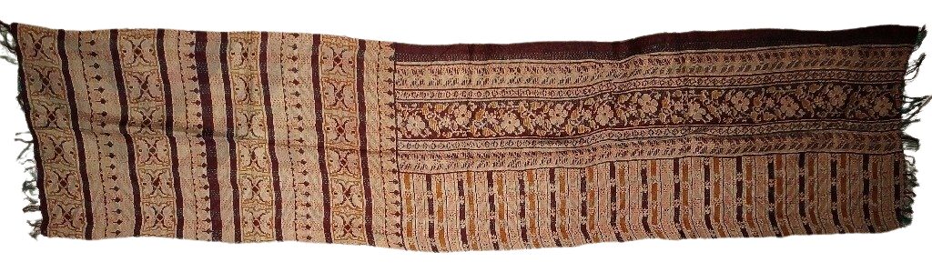 Sciarpa KANTHA con tessuti vintage misto seta ricamo a mano beige-bordeaux