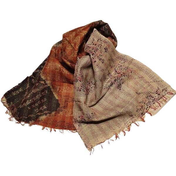 Sciarpa KANTHA con tessuti vintage misto seta ricamo a mano bronzo - grigio – immagine2